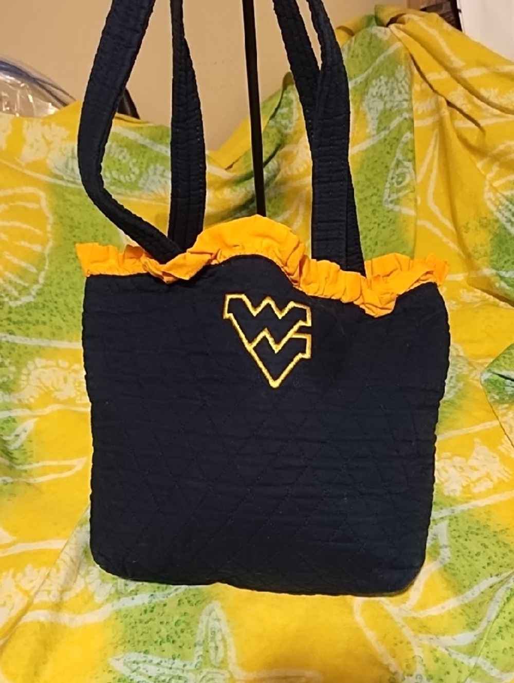 WVU Small But Cute Black and Gold Quilted Tote Bag VGC Ruffles.